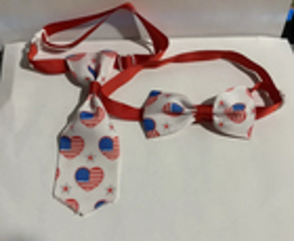 Bow Tie Necktie Set  Independent Day July Fourth USA Flag  Hearts   Dog Cat  7